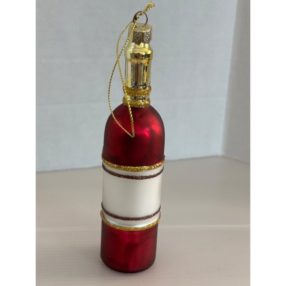 Bordeaux Wine Bottle Glass Christmas Ornament Red & Gold Painted 2013 Design - Picture 2 of 3